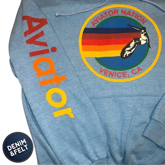 AVIATOR NATION UNISEX LOGO RELAXED PULLOVER HOODIE IN COBALT | EUC!!🌈🩵 - Picture 7 of 16